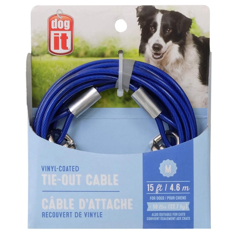 Dogit Tether Dog Tie-Out Cable, Medium, 15-Feet, Blue